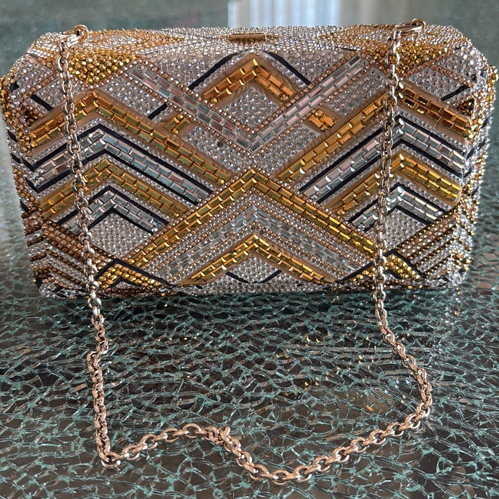 Judith Leiber Gold and Silver Art Deco Clutch